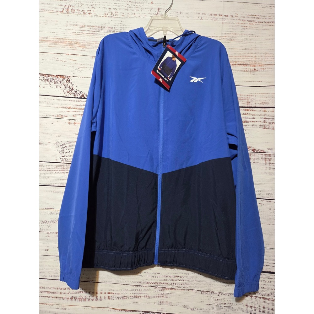 Reebok Mens Full Zip Training Woven Jacket Blue Navy Lightweight XL NWT